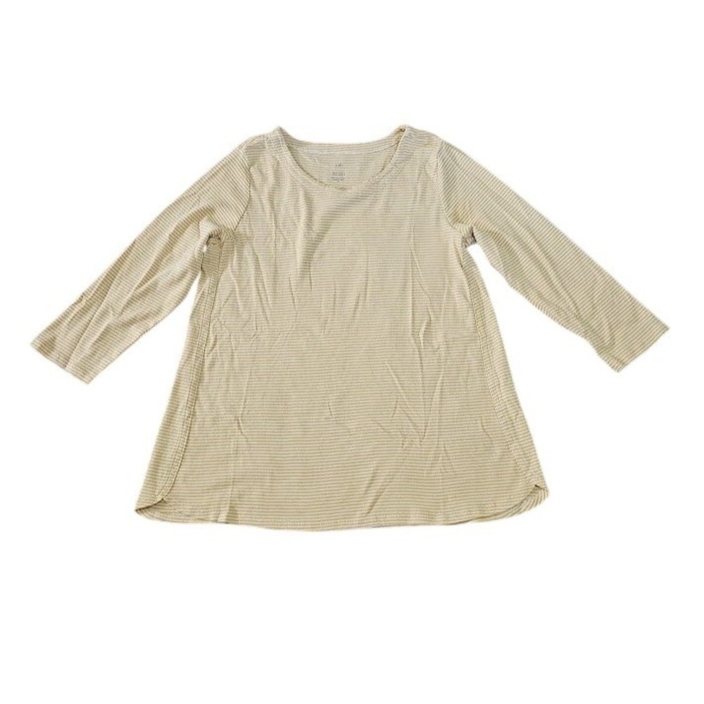 J. Jill Pima 3/4 Sleeve Scoop Neck Tee Women Medium Yellow Striped Cotton Shirt